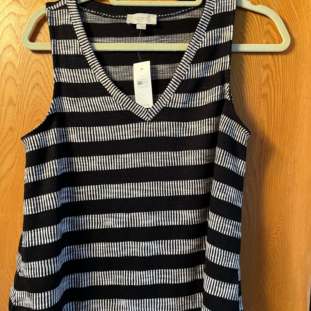 Beige & Black Striped LOFT Loose Fit V Neck Tank Small NWT